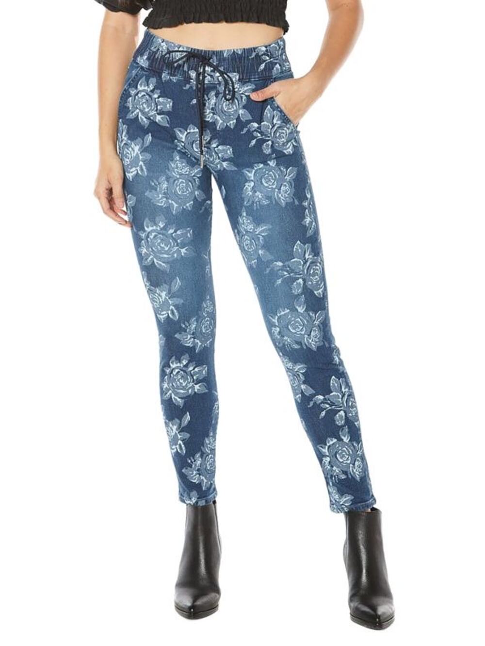 Juicy Couture Laguna Floral Print Jogger Jean Size 26 Blue Pull On Stretch Waist